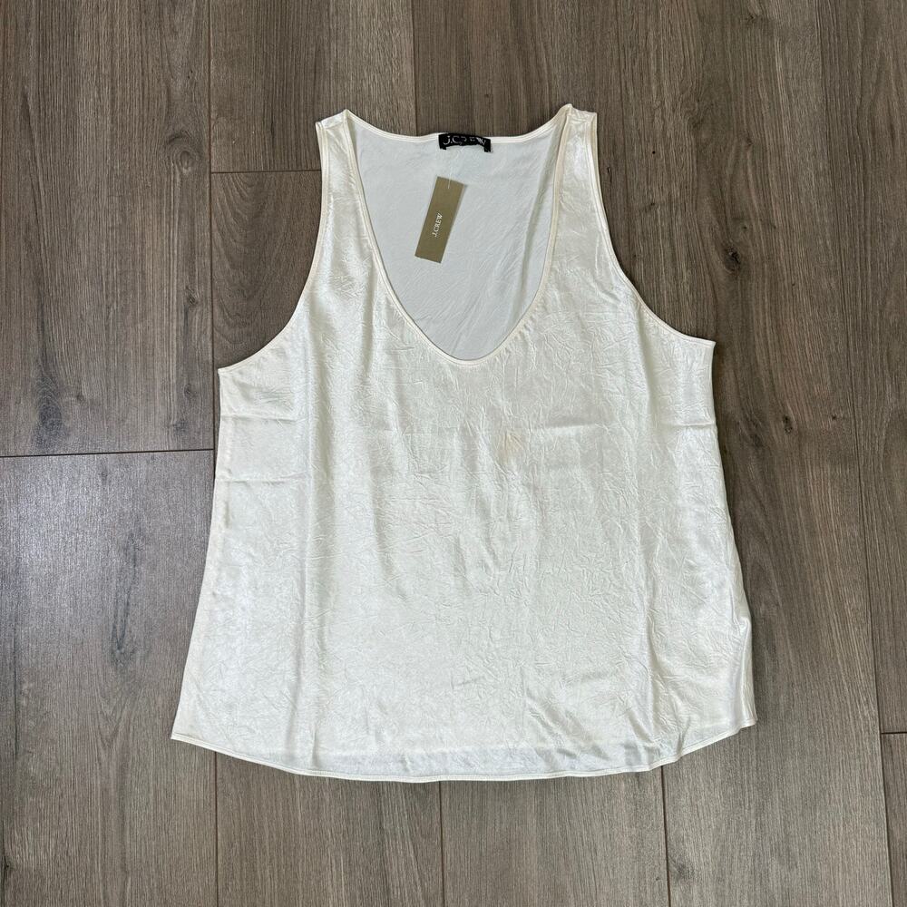 J Crew Scoop Neck Textured Satin Chic V Neck Tank Top US Women's M New